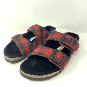 Birkenstock Arizona Shearling Plaid Sandals